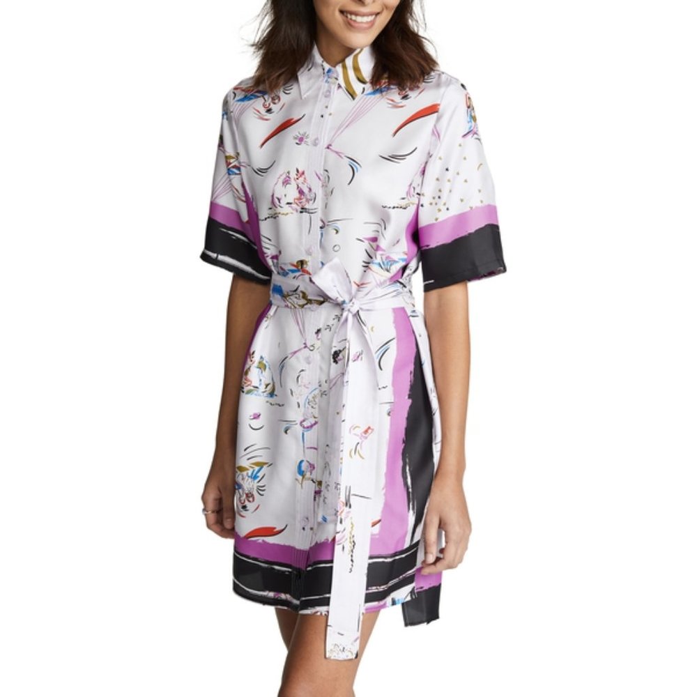 Tory Burch Painted-Border Printed Silk Shirtdress (0, Pink)